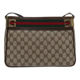 GUCCI GG Supreme Web Sherry Line Shoulder Bag PVC Beige Gold Red 95726