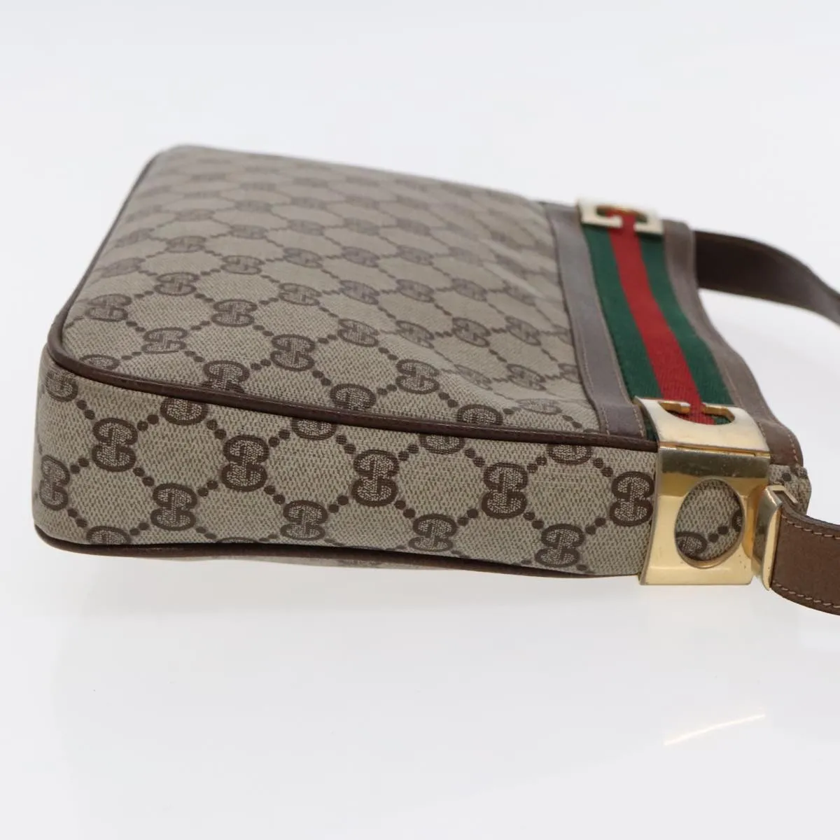 GUCCI GG Supreme Web Sherry Line Shoulder Bag PVC Beige Gold Red 95726