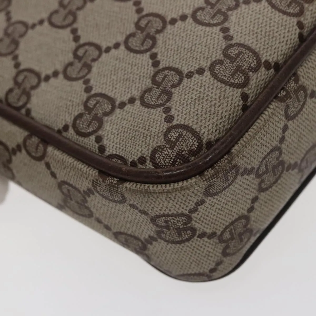 GUCCI GG Supreme Web Sherry Line Shoulder Bag PVC Beige Gold Red 95726