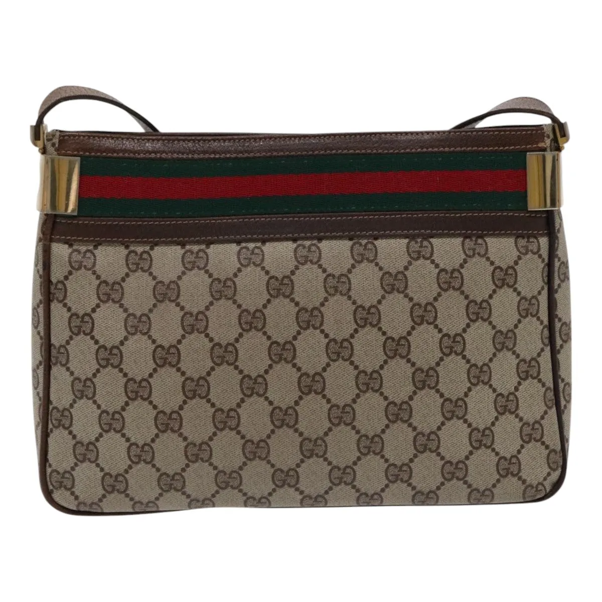 GUCCI GG Supreme Web Sherry Line Shoulder Bag PVC Beige Gold Red 95726