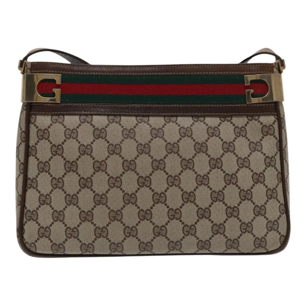 GUCCI GG Supreme Web Sherry Line Shoulder Bag PVC Beige Gold Red 95726