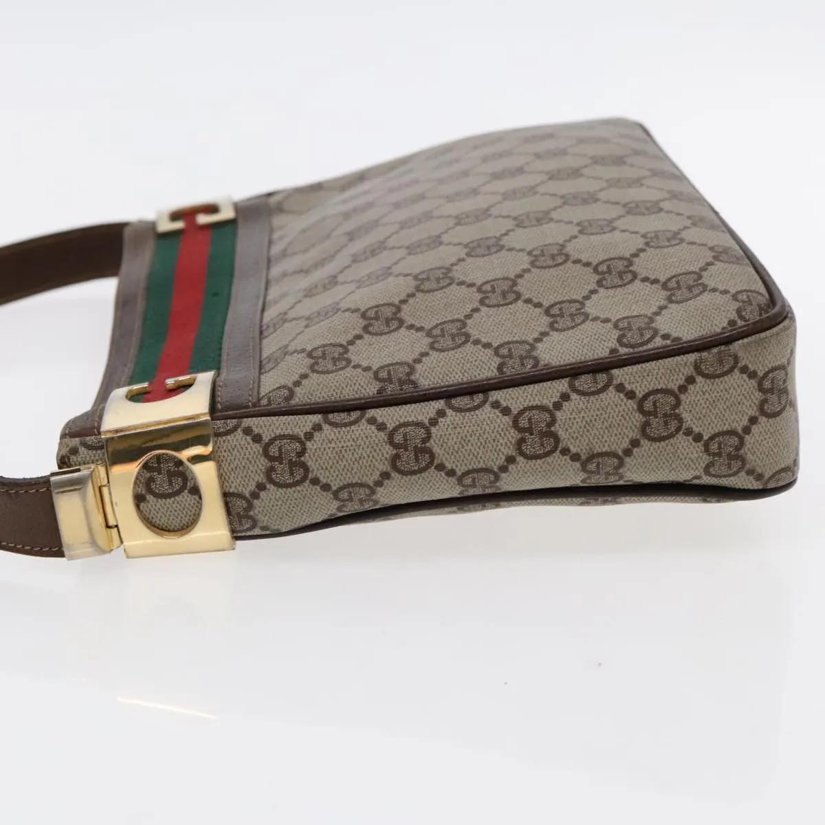 GUCCI GG Supreme Web Sherry Line Shoulder Bag PVC Beige Gold Red 95726