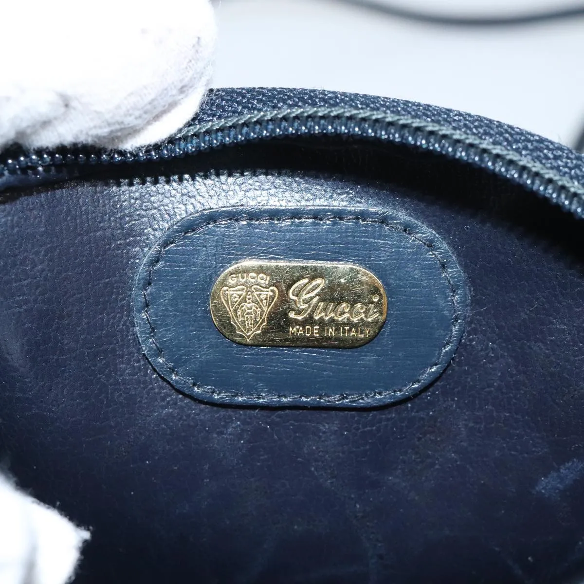 GUCCI Micro GG Supreme Shoulder Bag PVC Navy Gold mr487