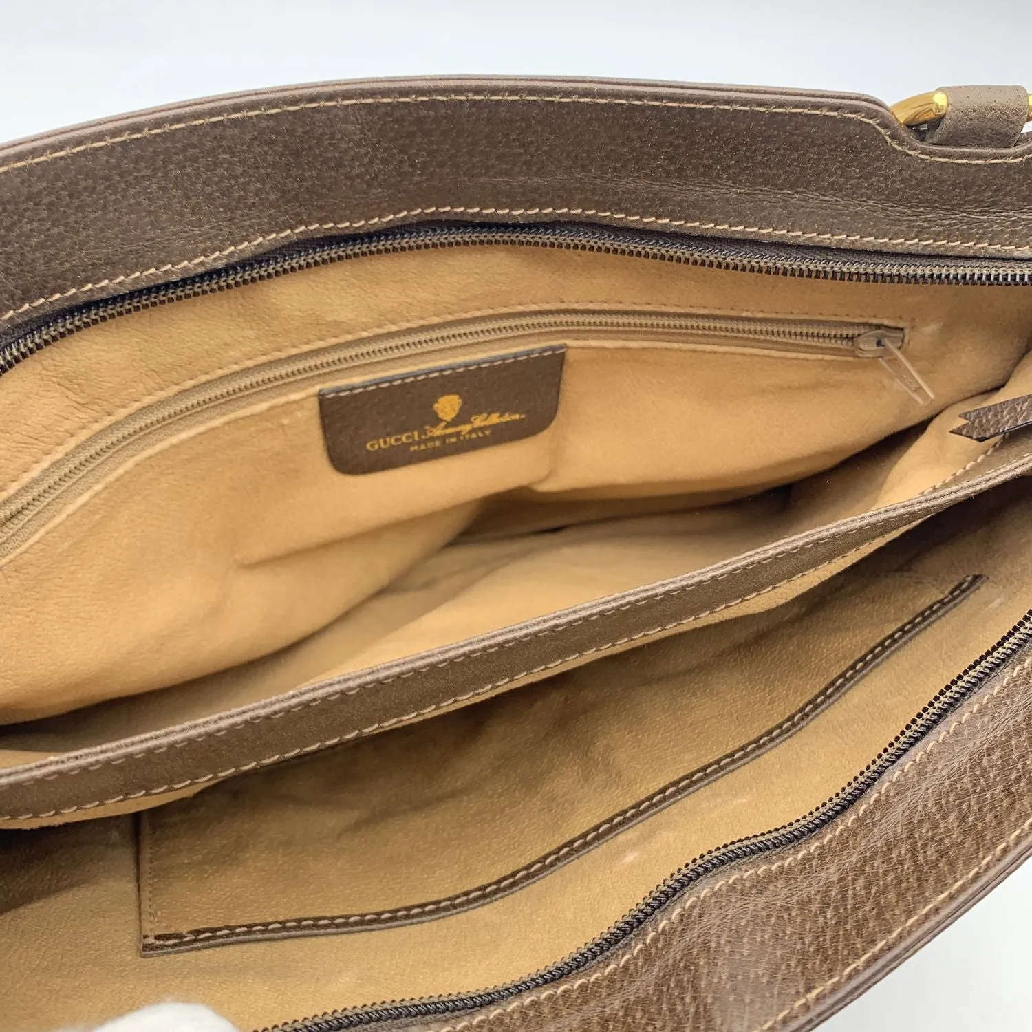 Gucci Vintage Beige Monogram Canvas and Leather Handbag