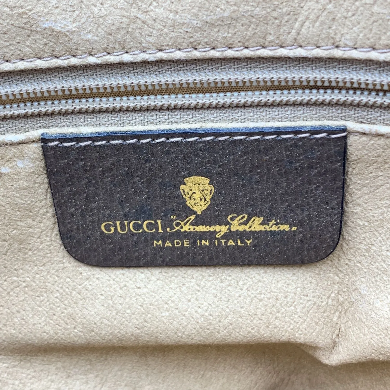 Gucci Vintage Beige Monogram Canvas and Leather Handbag