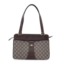 Gucci Vintage Beige Monogram Canvas and Leather Handbag