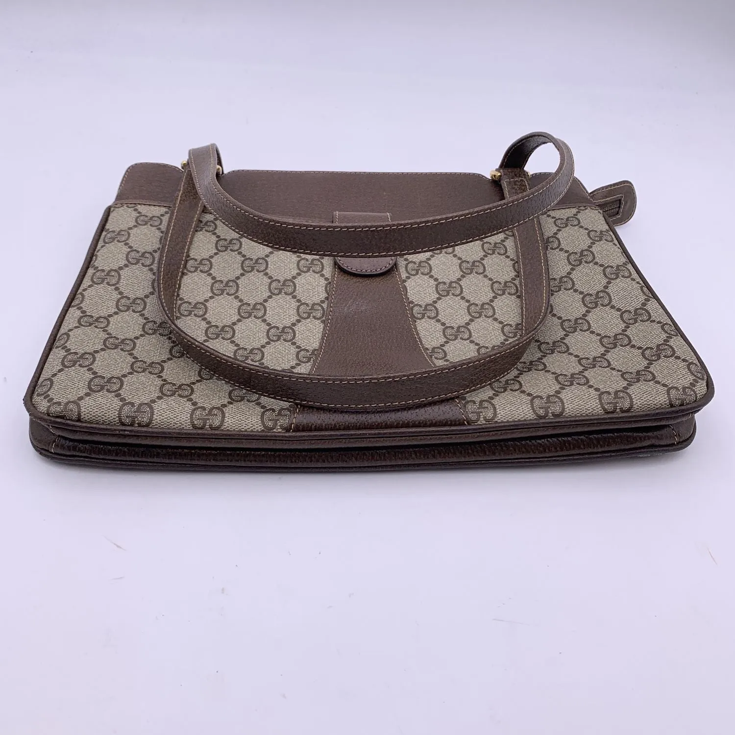 Gucci Vintage Beige Monogram Canvas and Leather Handbag