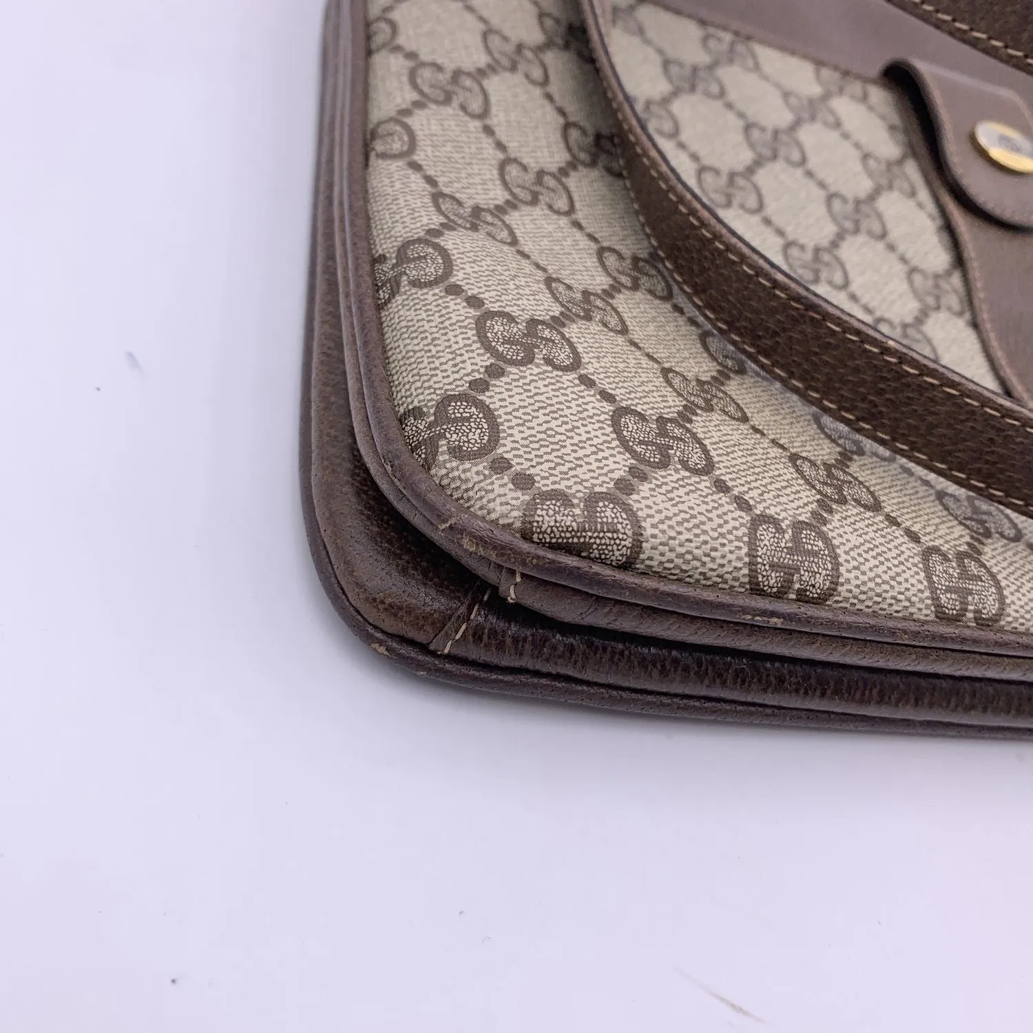Gucci Vintage Beige Monogram Canvas and Leather Handbag