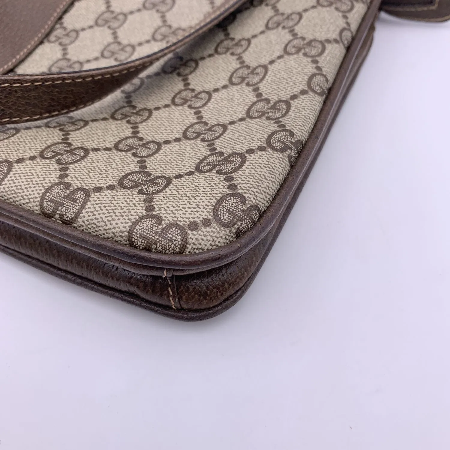 Gucci Vintage Beige Monogram Canvas and Leather Handbag