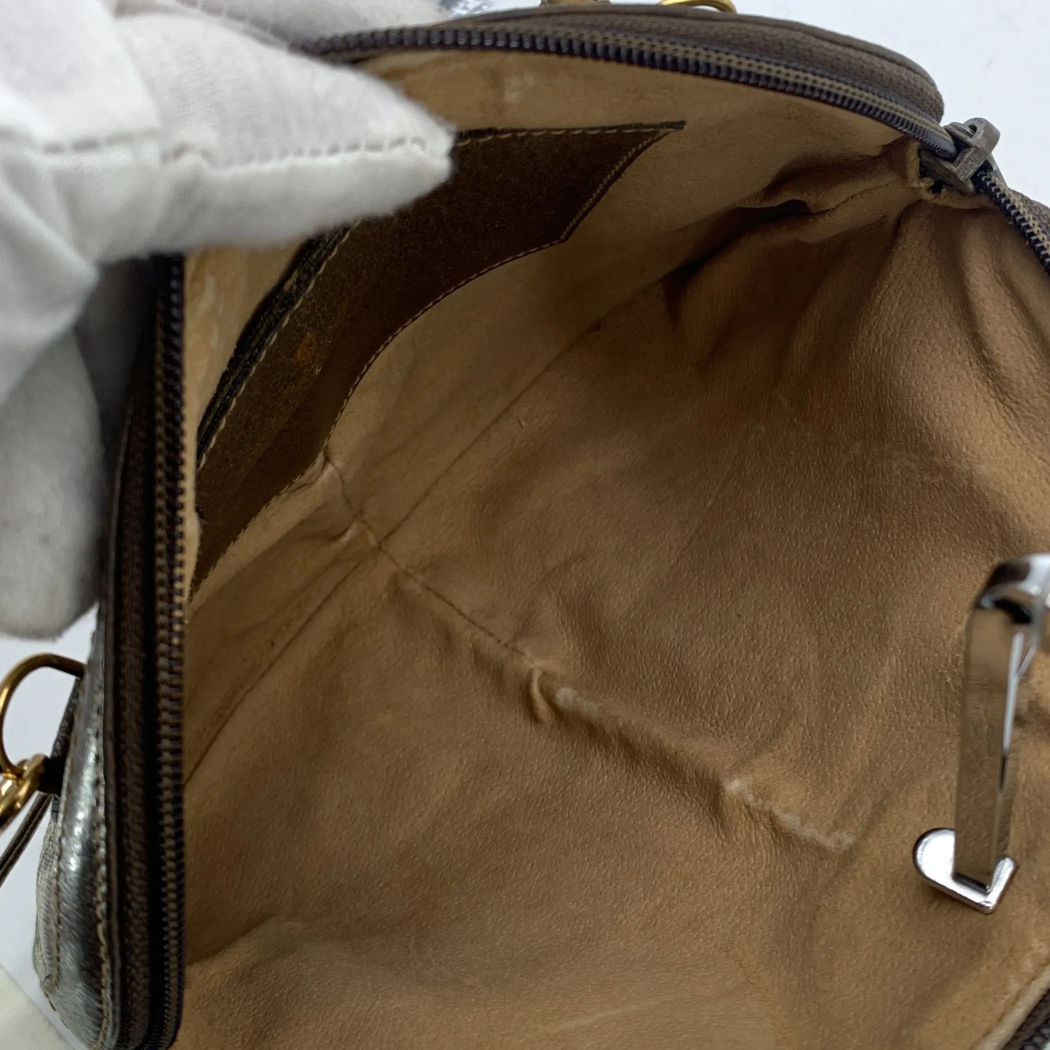 Gucci Vintage Beige Monogram Canvas Small Web Crossbody Bag