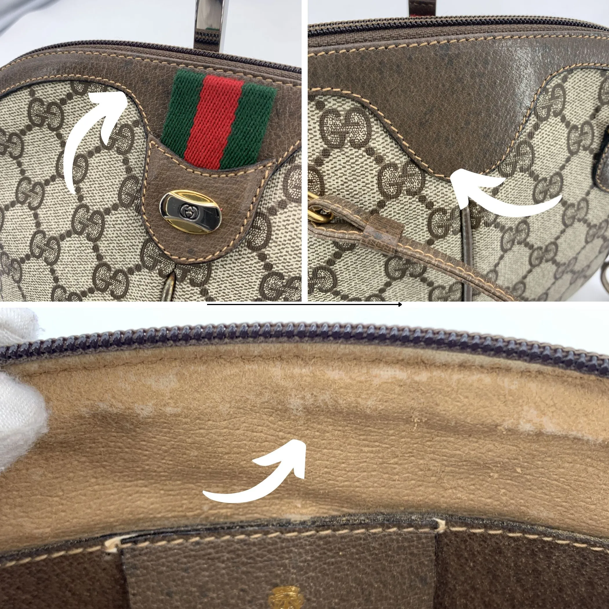 Gucci Vintage Beige Monogram Canvas Small Web Crossbody Bag