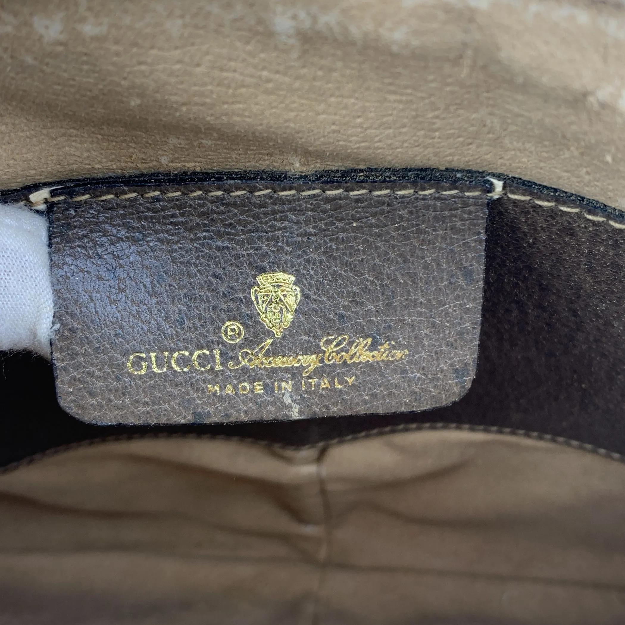 Gucci Vintage Beige Monogram Canvas Small Web Crossbody Bag
