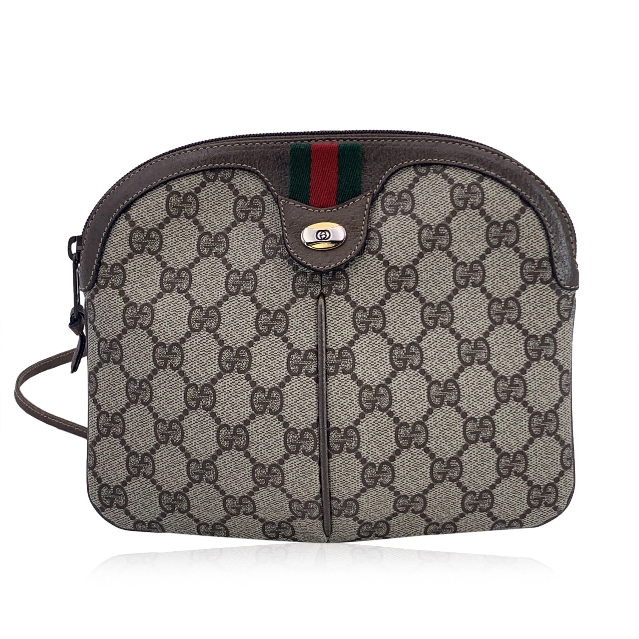 Gucci Vintage Beige Monogram Canvas Small Web Crossbody Bag