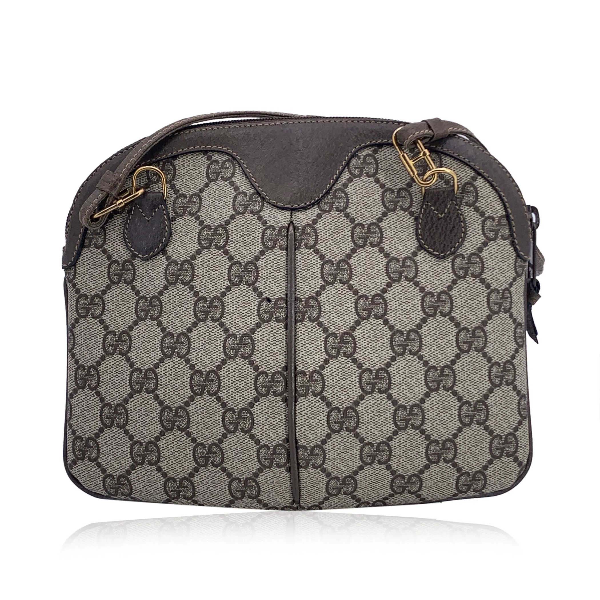 Gucci Vintage Beige Monogram Canvas Small Web Crossbody Bag