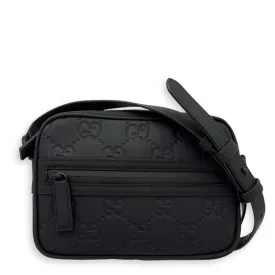 Guccissima Mini Black Crossbody Bag in Rubberized Calfskin, Monochrome hardware