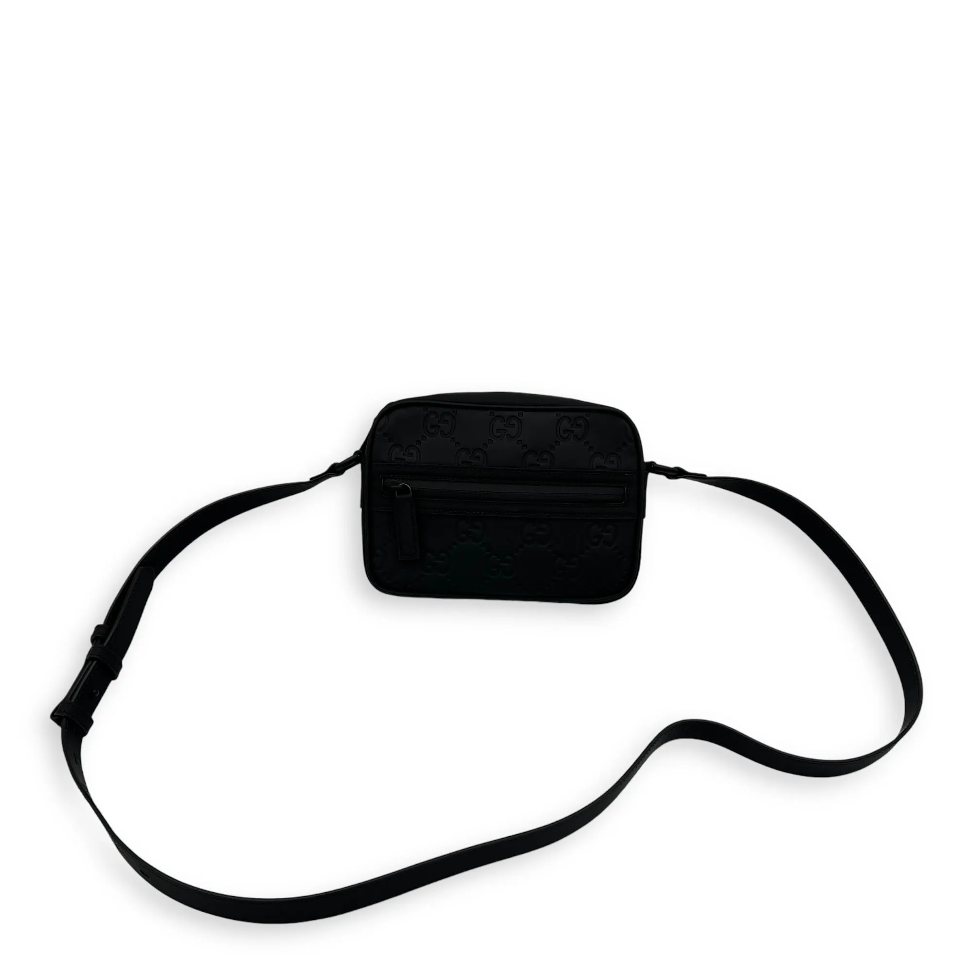 Guccissima Mini Black Crossbody Bag in Rubberized Calfskin, Monochrome hardware