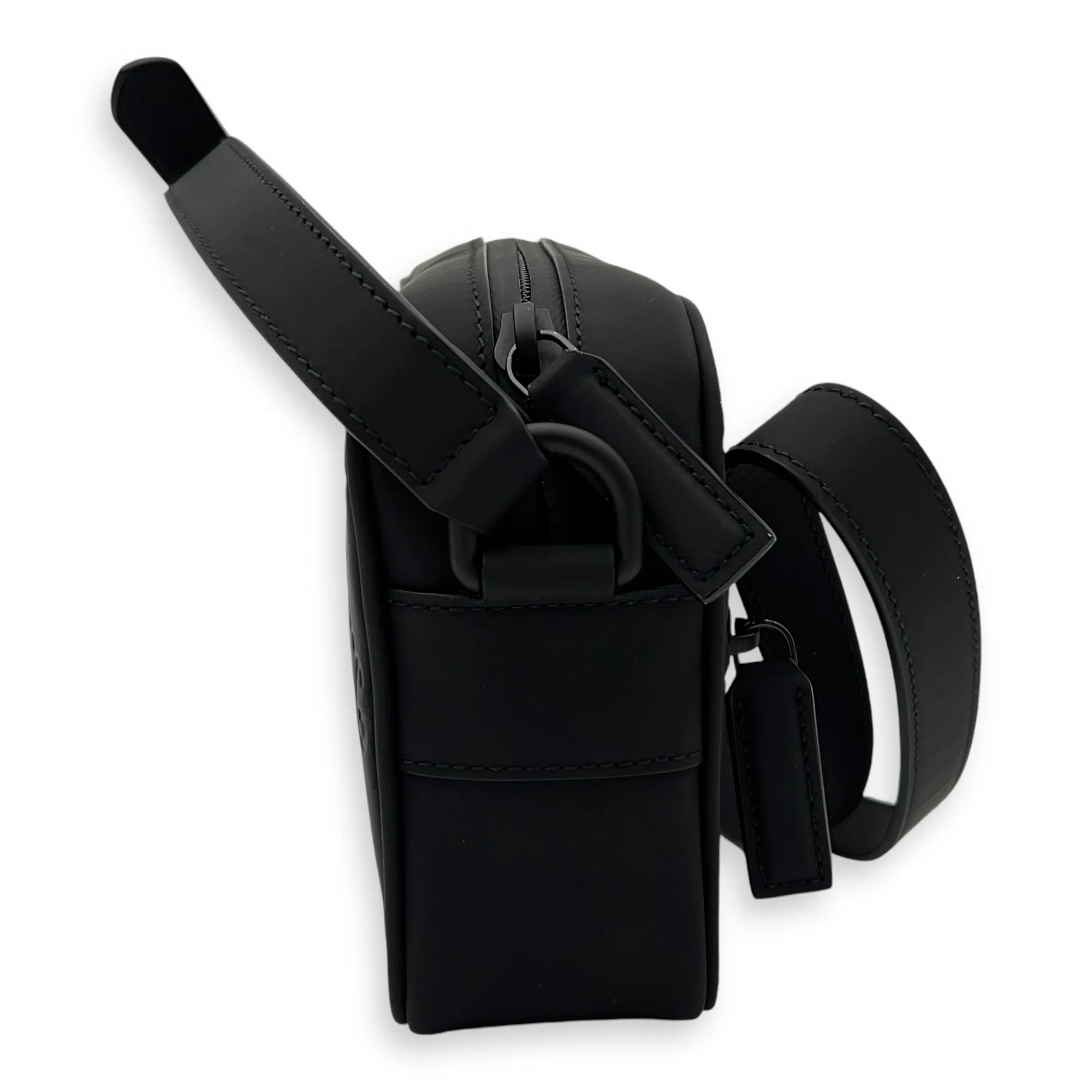 Guccissima Mini Black Crossbody Bag in Rubberized Calfskin, Monochrome hardware