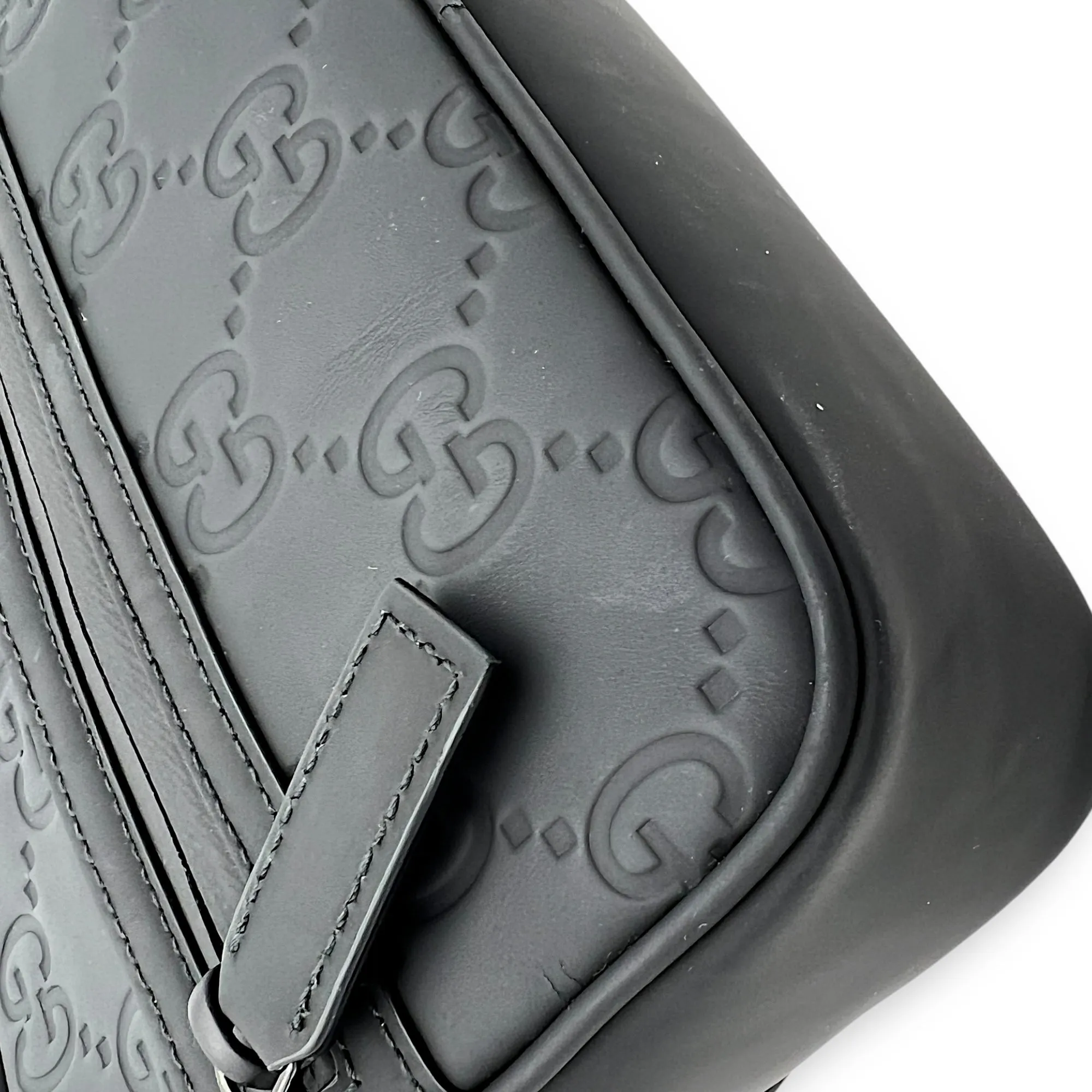 Guccissima Mini Black Crossbody Bag in Rubberized Calfskin, Monochrome hardware