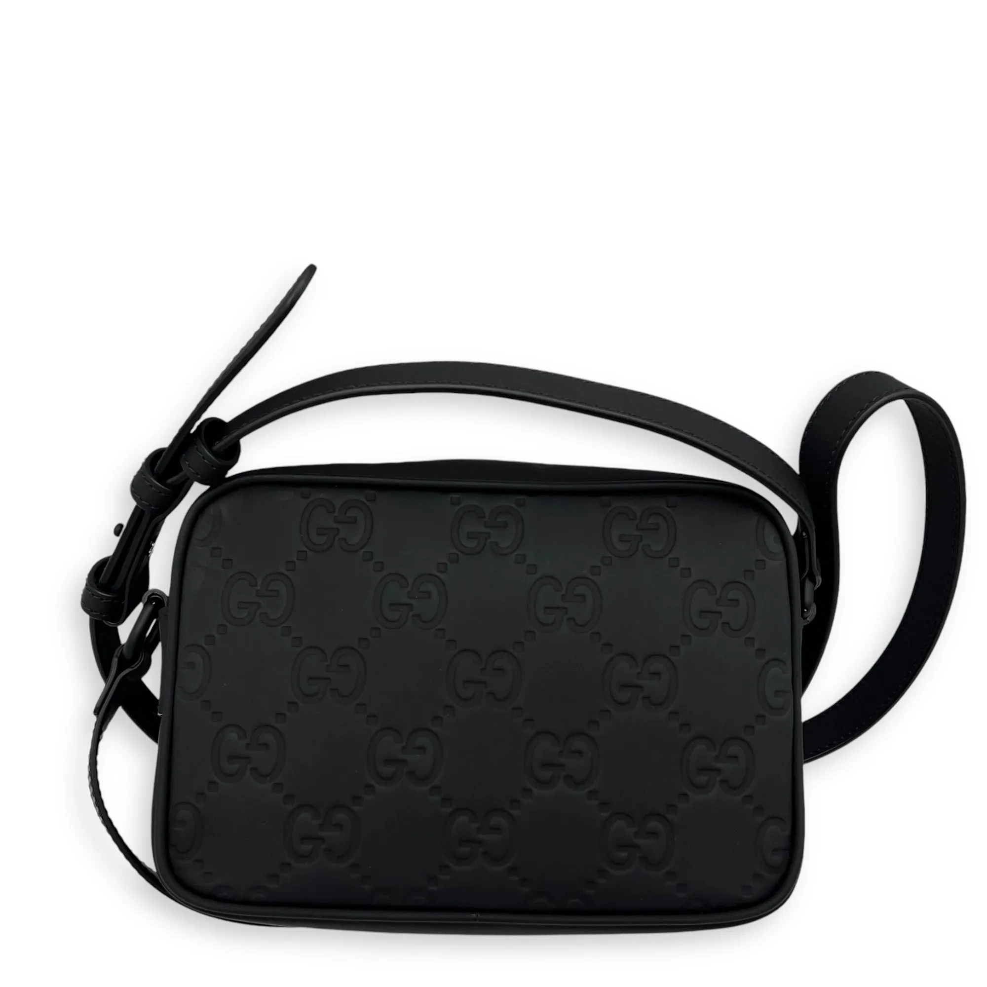 Guccissima Mini Black Crossbody Bag in Rubberized Calfskin, Monochrome hardware