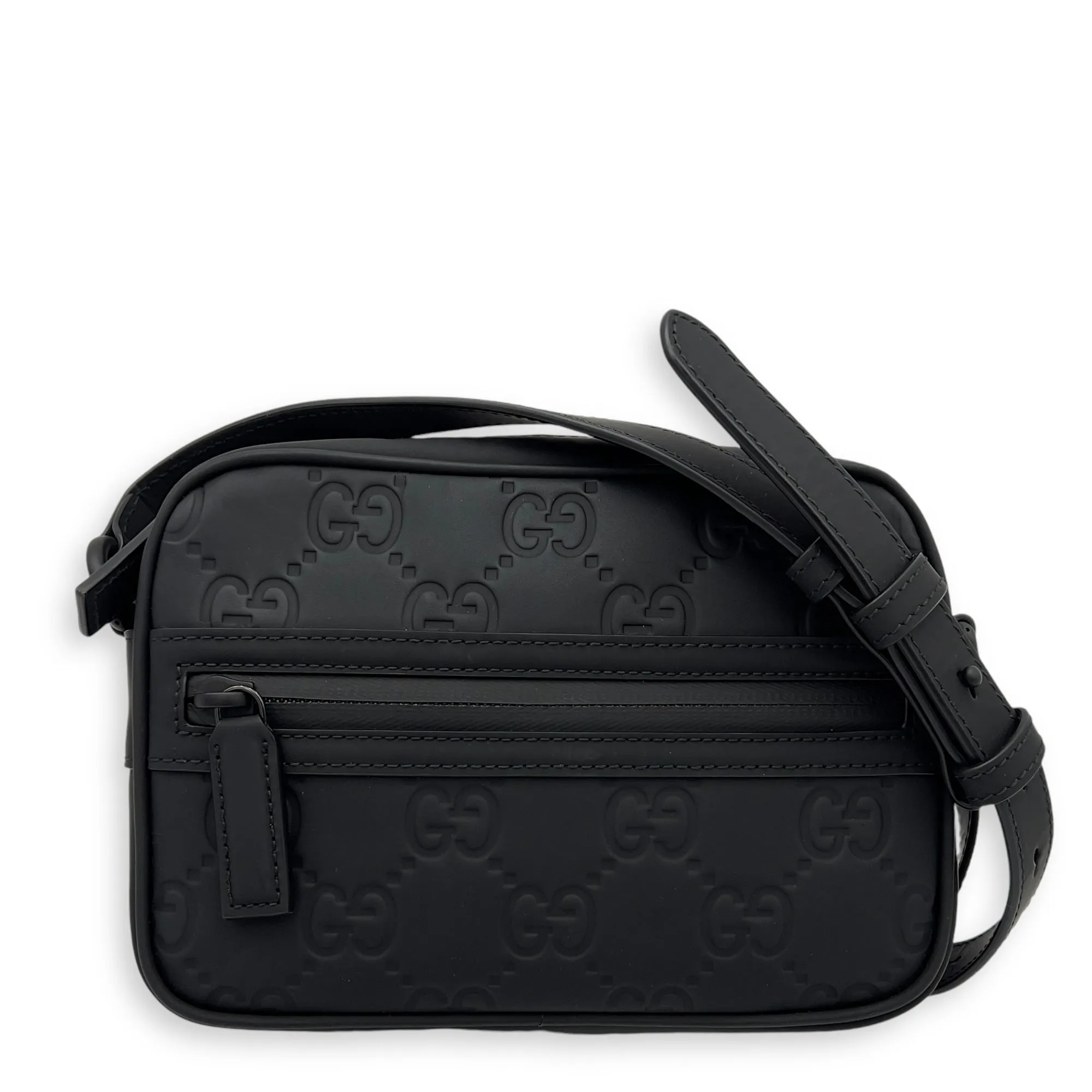 Guccissima Mini Black Crossbody Bag in Rubberized Calfskin, Monochrome hardware