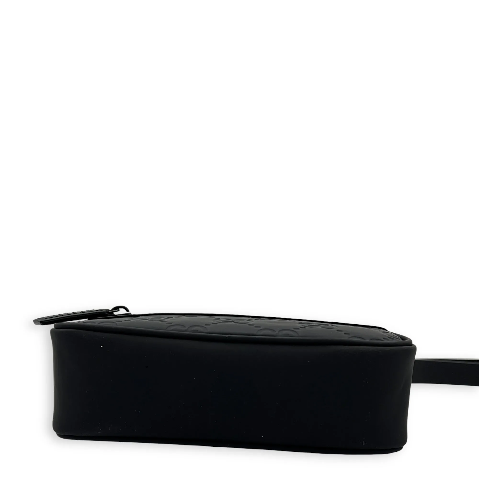 Guccissima Mini Black Crossbody Bag in Rubberized Calfskin, Monochrome hardware