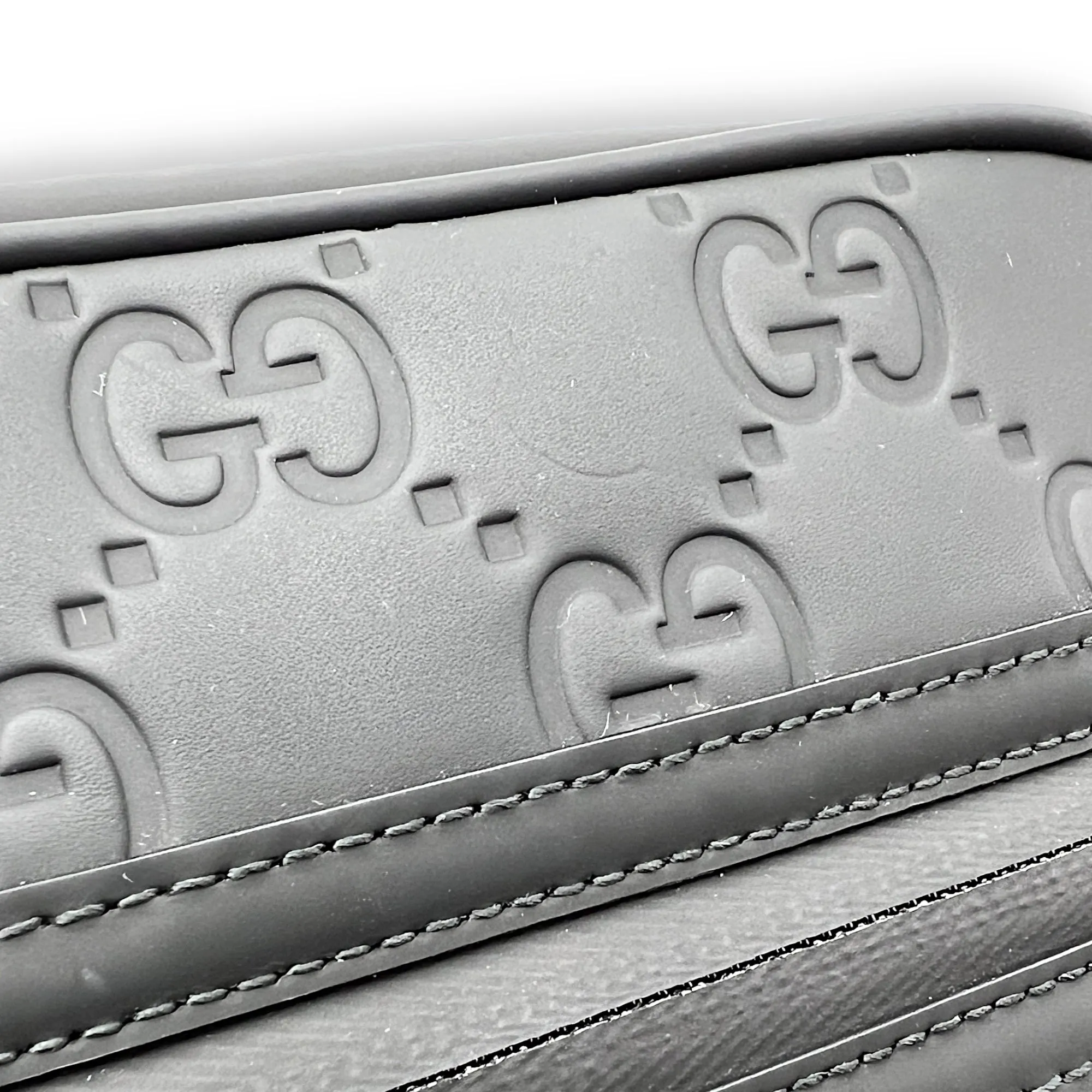 Guccissima Mini Black Crossbody Bag in Rubberized Calfskin, Monochrome hardware