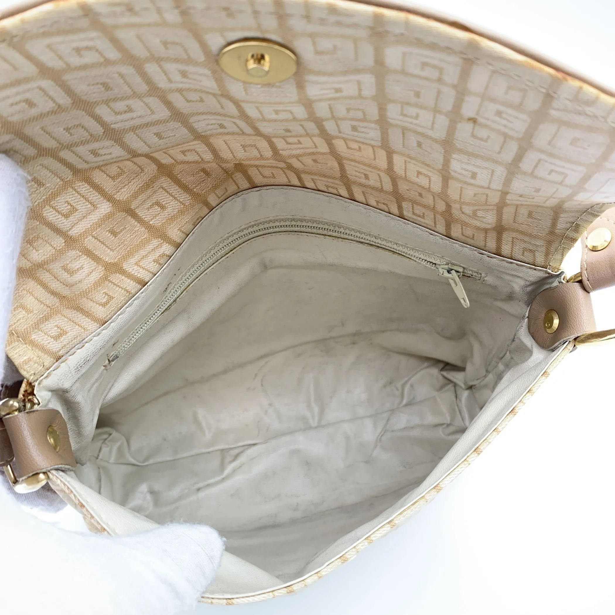 Guy Laroche Vintage Beige Canvas and Leather Shoulder Bag
