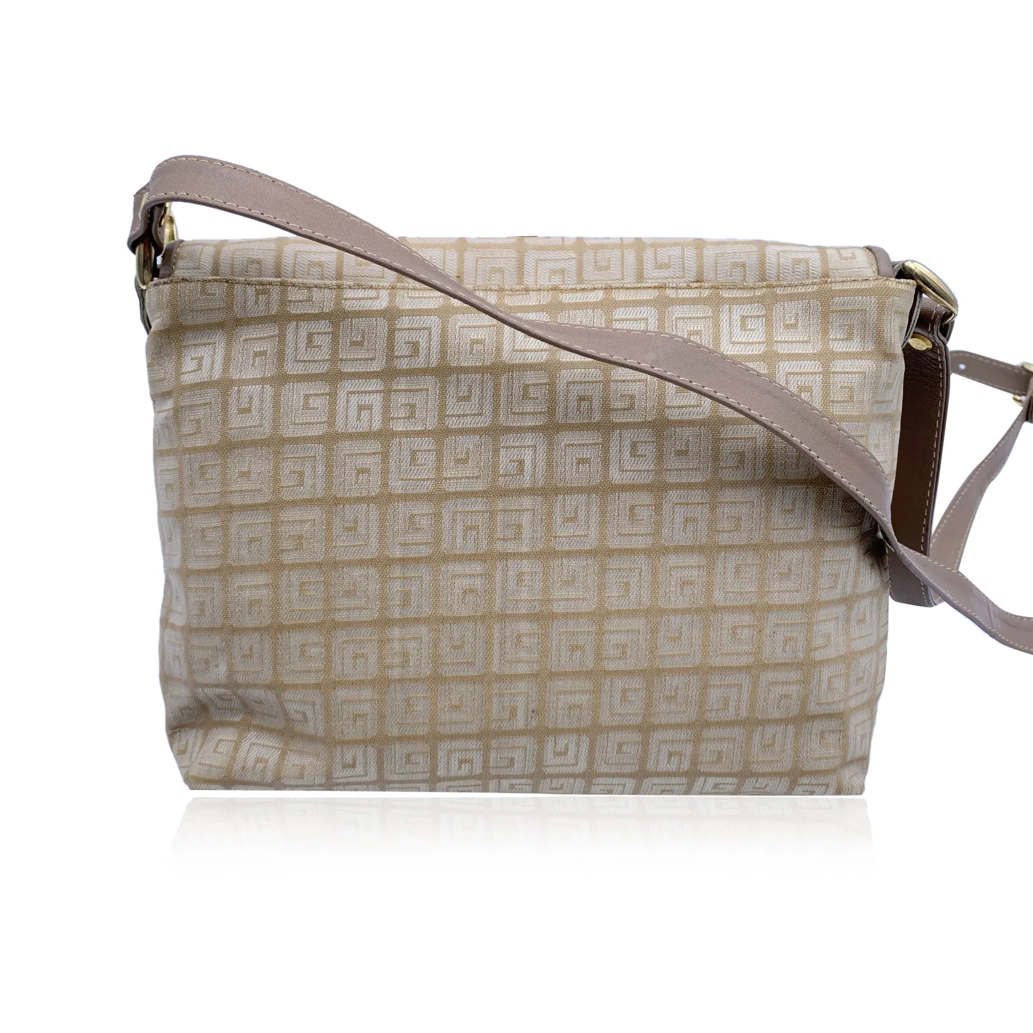 Guy Laroche Vintage Beige Canvas and Leather Shoulder Bag