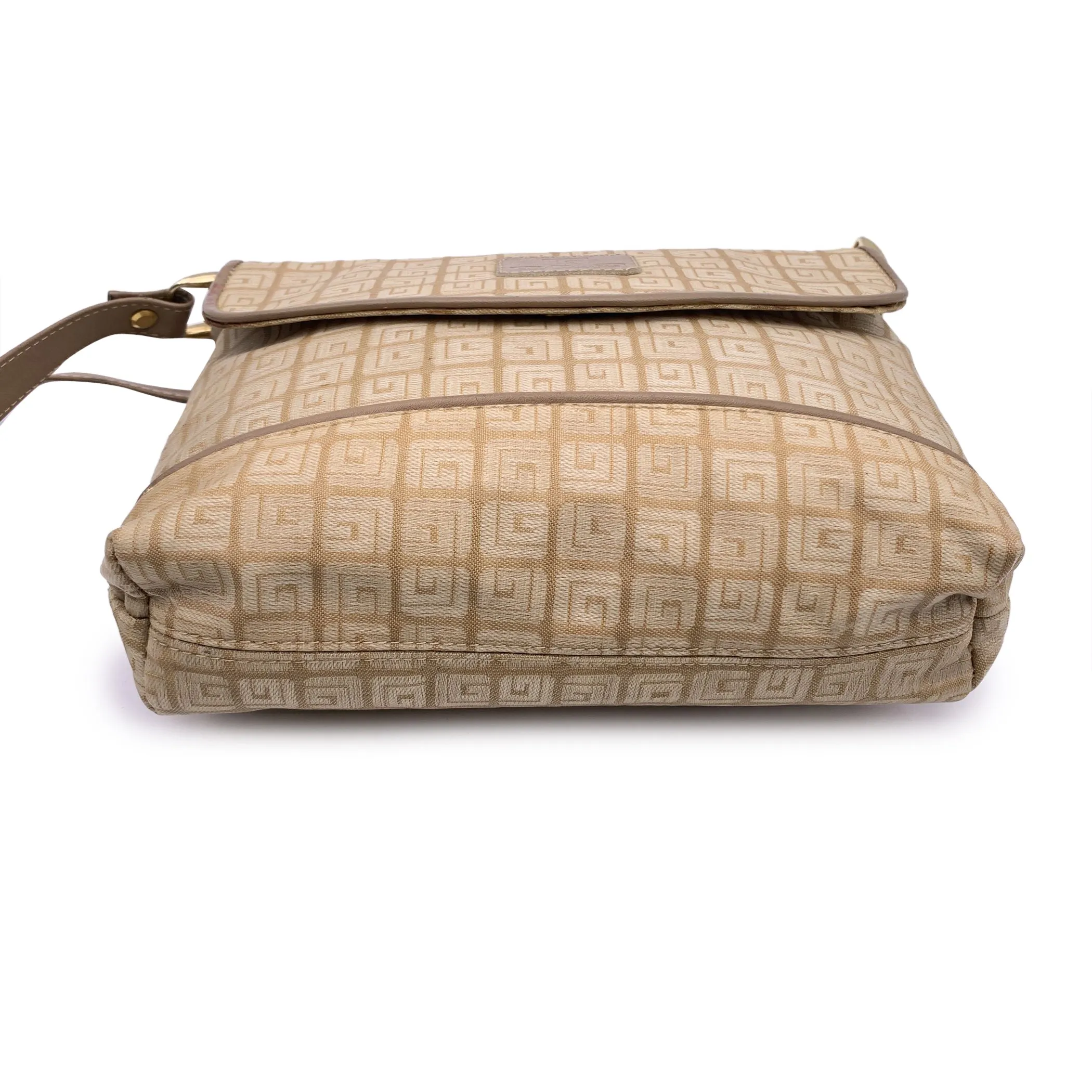 Guy Laroche Vintage Beige Canvas and Leather Shoulder Bag