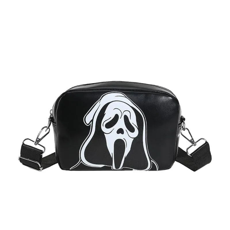 Halloween Printed Small Square Bag with Skull and Pumpkin Designs