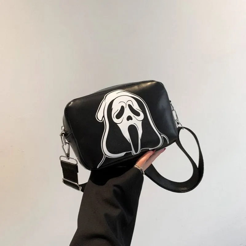 Halloween Printed Small Square Bag with Skull and Pumpkin Designs