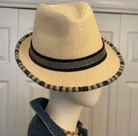 Hand Beaded Straw Fedora Hat
