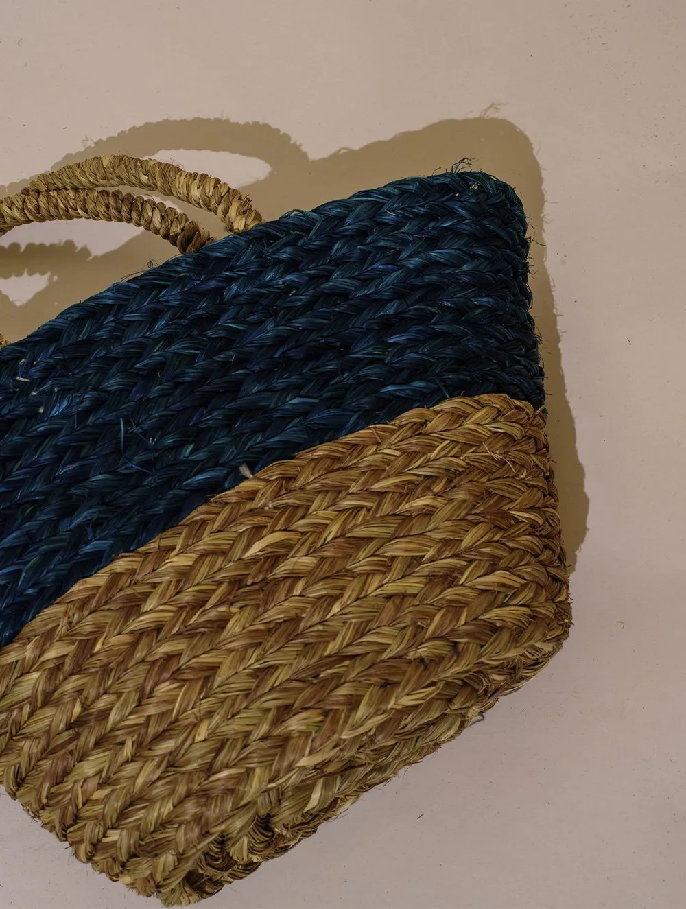 Handcrafted Sabai Grass Utility Bag - (Small) - Blue & Beige