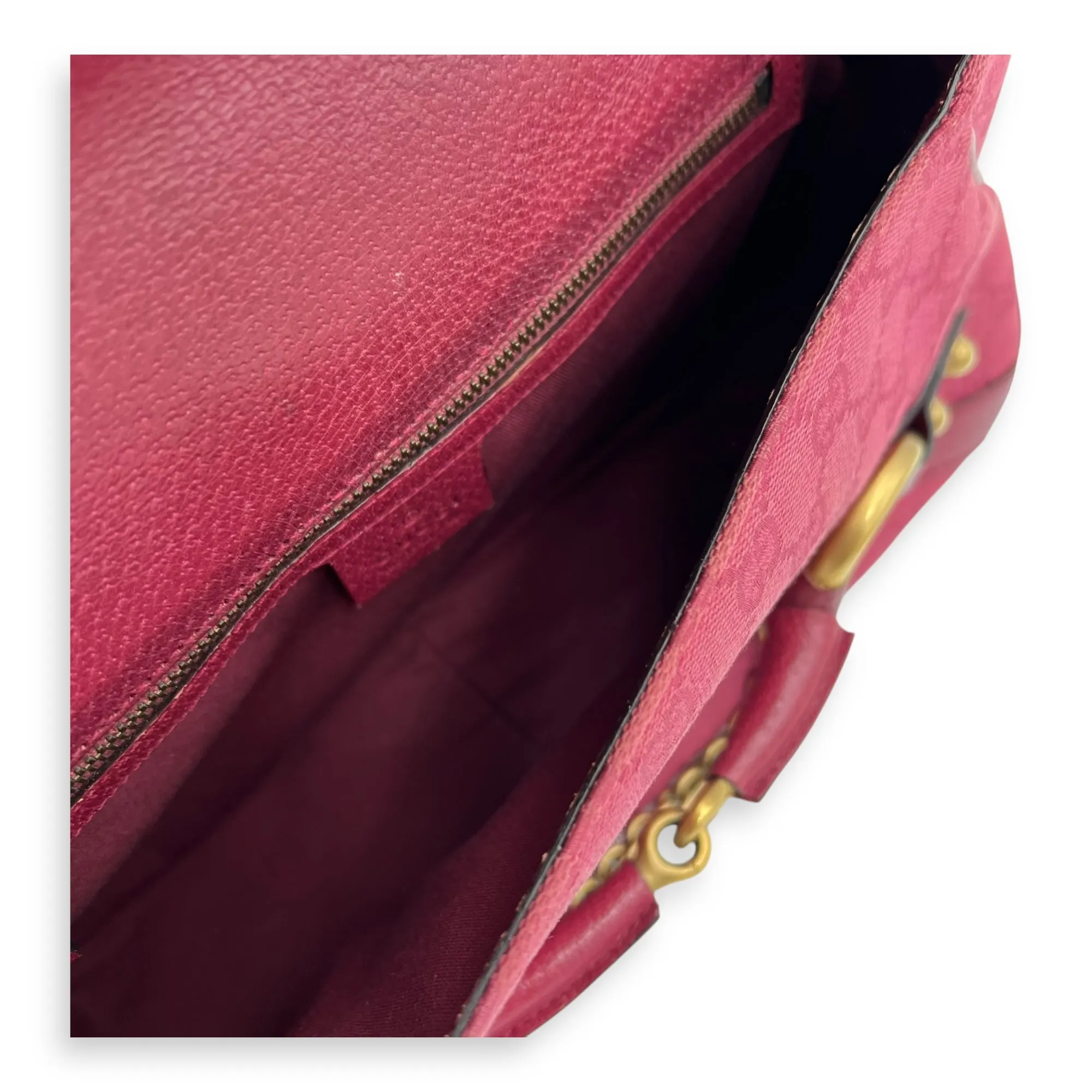 Horsebit 1955 Shoulder Bag Pink in Canvas, Gold hardware