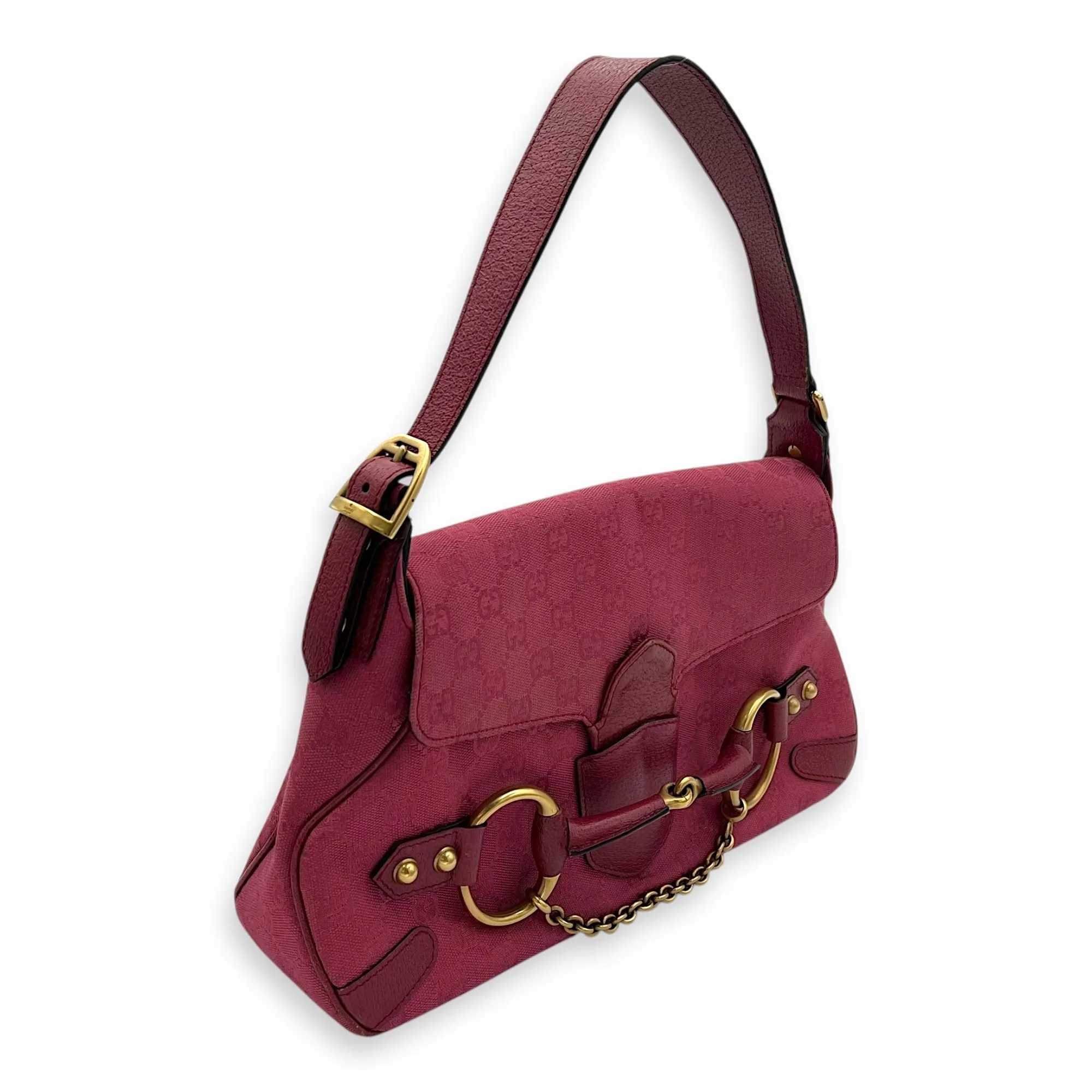 Horsebit 1955 Shoulder Bag Pink in Canvas, Gold hardware