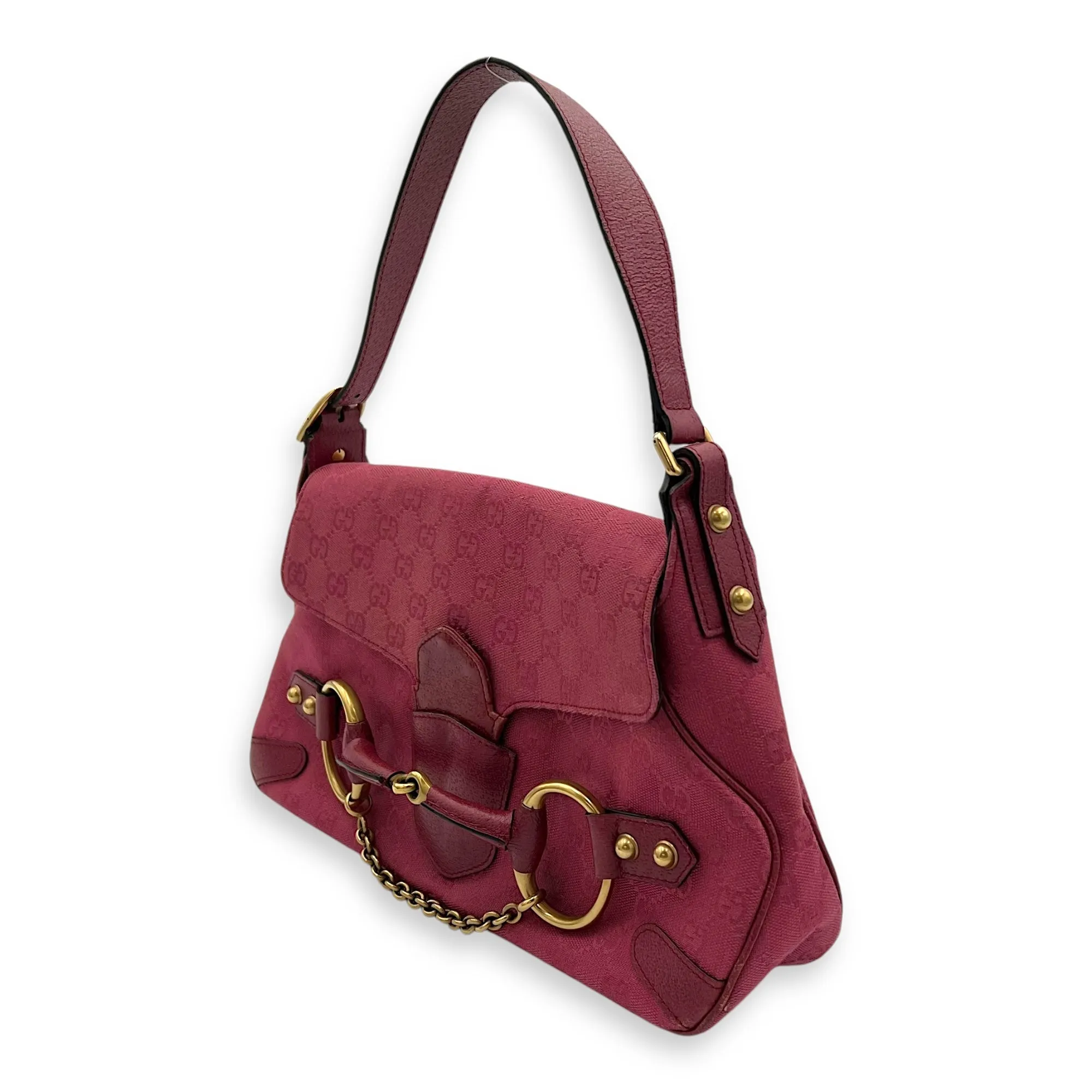 Horsebit 1955 Shoulder Bag Pink in Canvas, Gold hardware