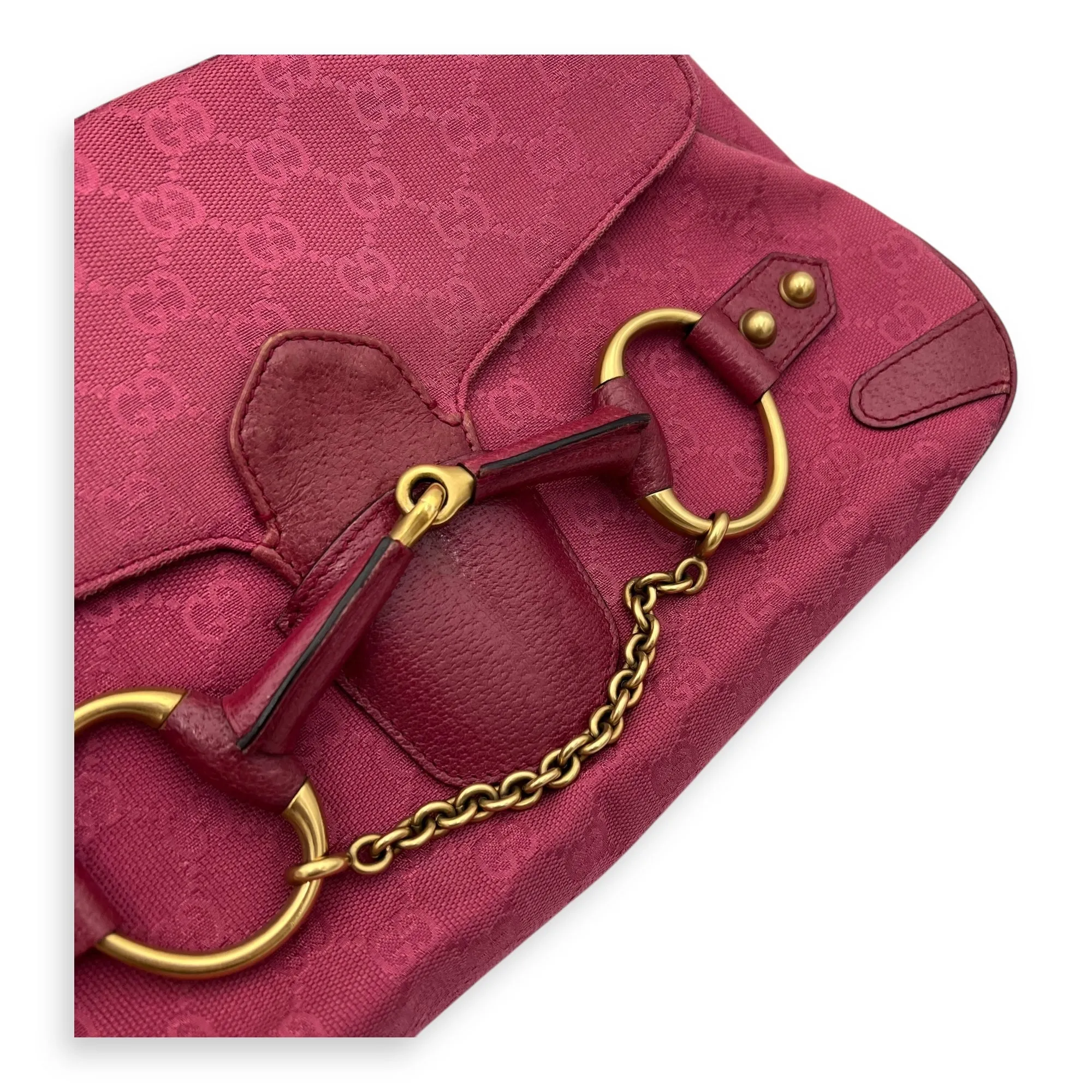 Horsebit 1955 Shoulder Bag Pink in Canvas, Gold hardware