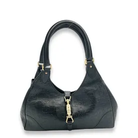 Horsebit Jackie Black Shoulder Bag in Calfskin, Gold hardware