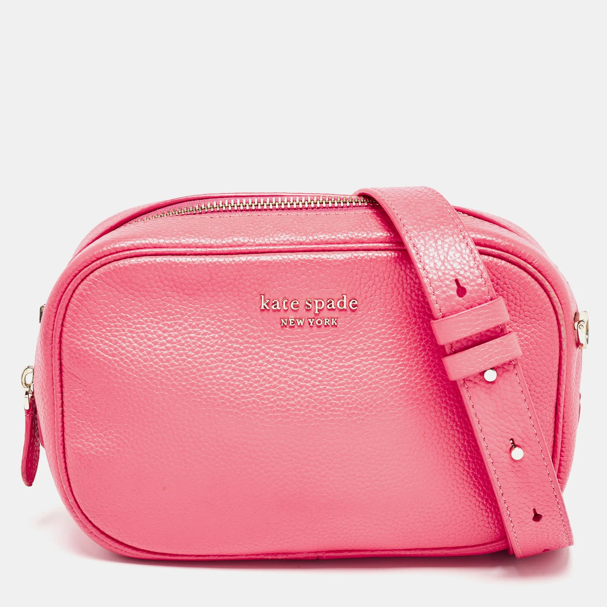 Hot Pink Leather Camera Crossbody Bag