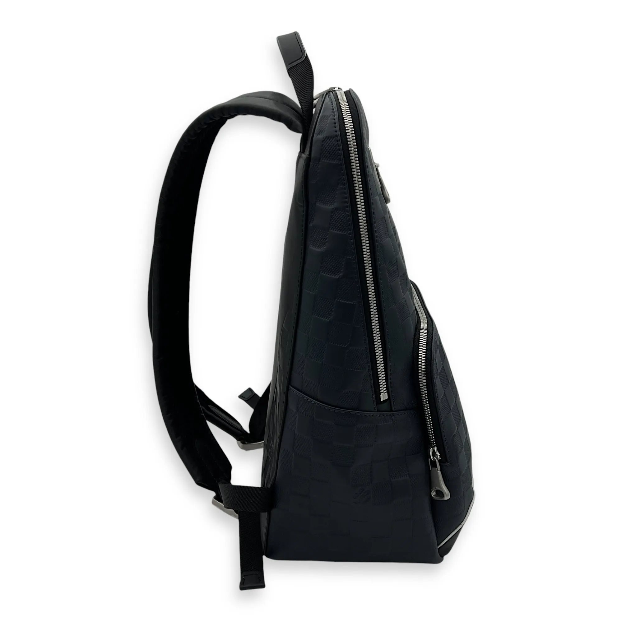 Infini Avenue Black Backpack in Embossed Leather, Silver hardware