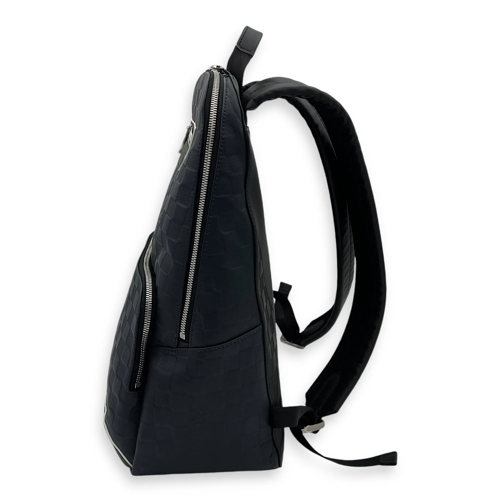 Infini Avenue Black Backpack in Embossed Leather, Silver hardware