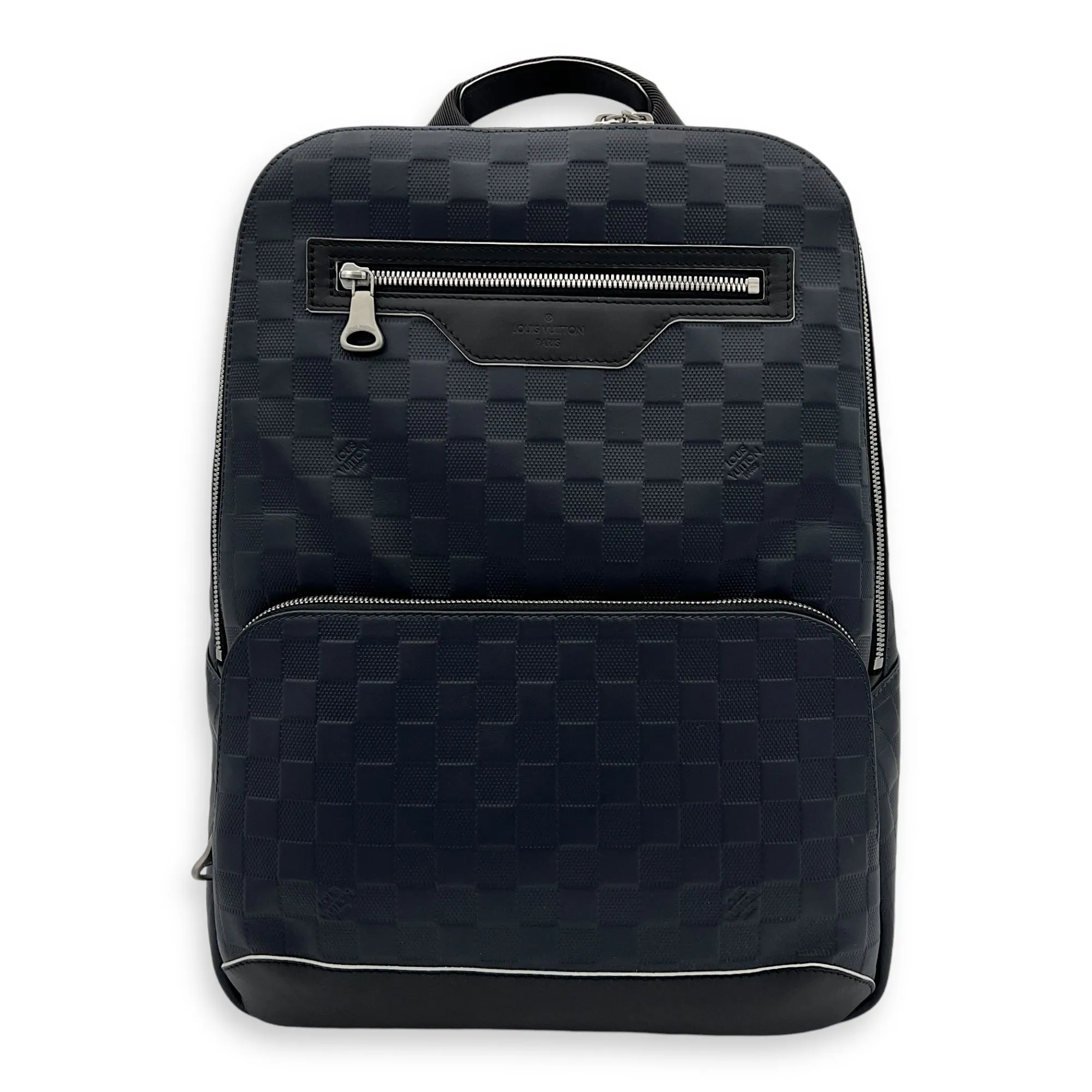 Infini Avenue Black Backpack in Embossed Leather, Silver hardware