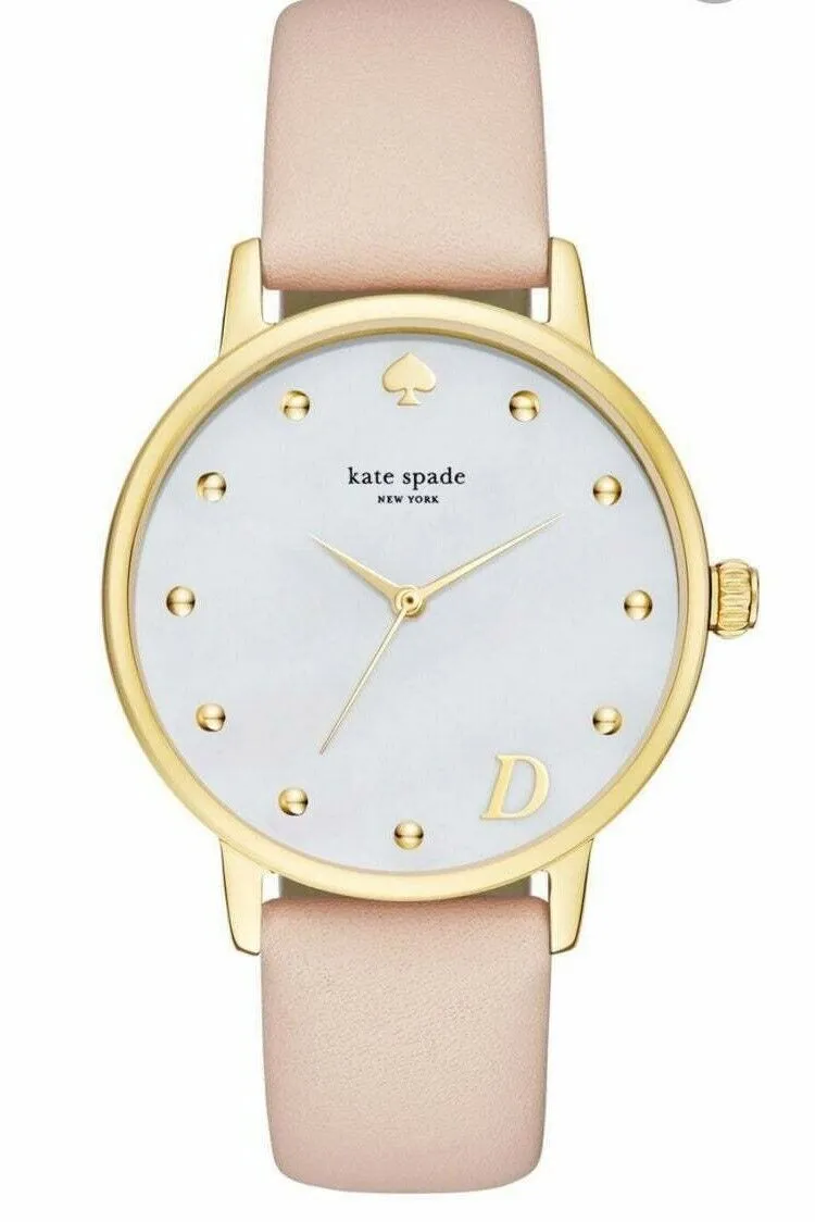 Kate Spade KSW9010 Metro Monogram D White Dial Pink Leather Strap Women's Watch