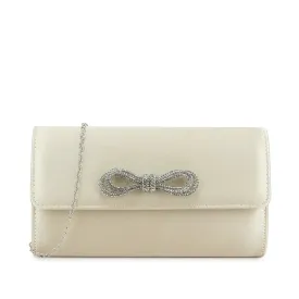 Koko Beige Cream Satin Bag with Diamante Bow