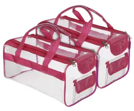 Kuber Industries Large Size 2 Crystal Clear Plastic Cosmetic Bags Travel PVC Vinyl Toiletry Bag, Zipper Large Transparent Waterproof Make-Up Case Organizer Bag (Pink)