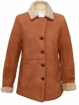 Ladies Chloe Suede Sheepskin Coat - Tan