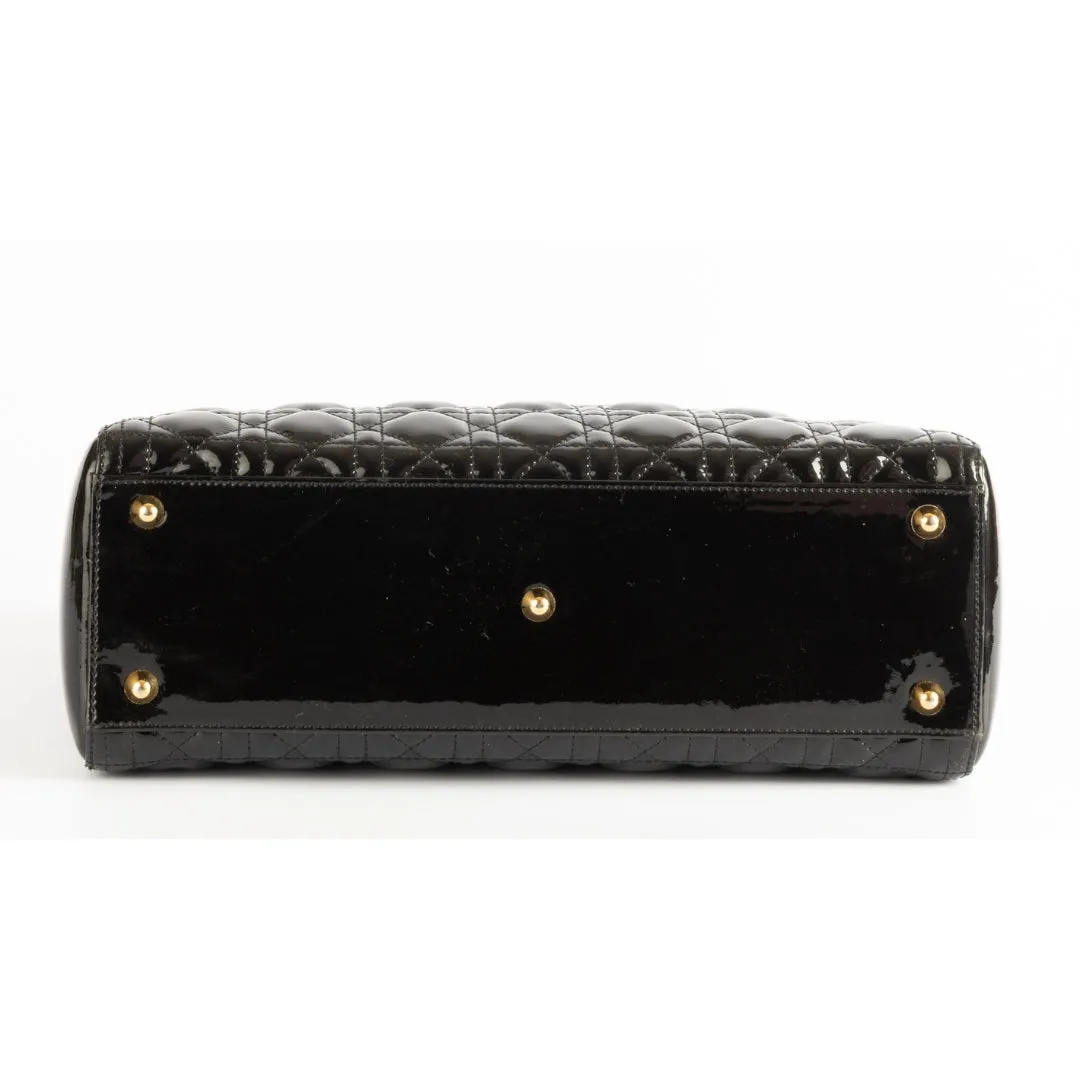 Lady Dior Black Cannage Quilted Patent Leather Bag