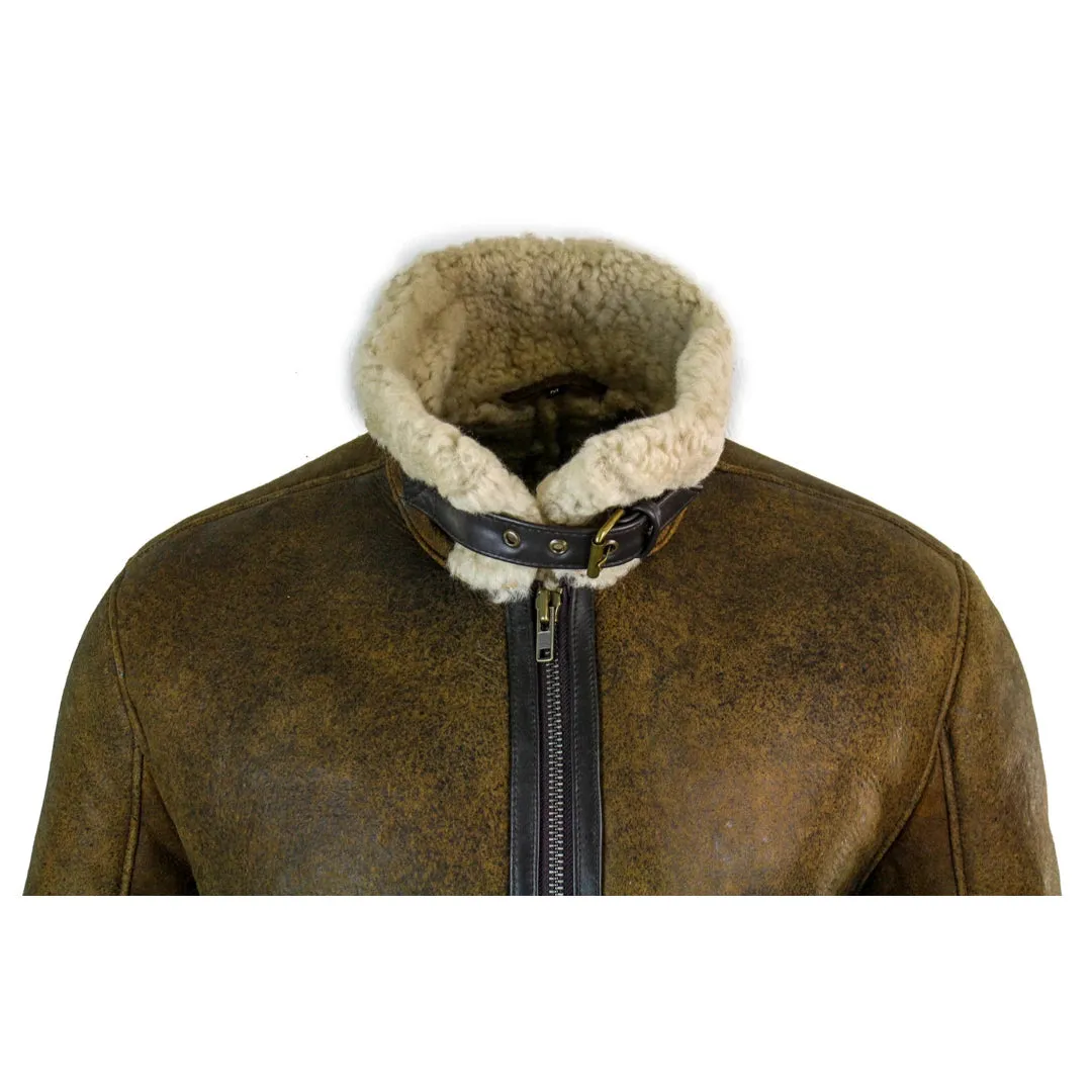 Men's Antique Sherling Sheepskin Cream Fur Air Force Pilot RAF Jacket