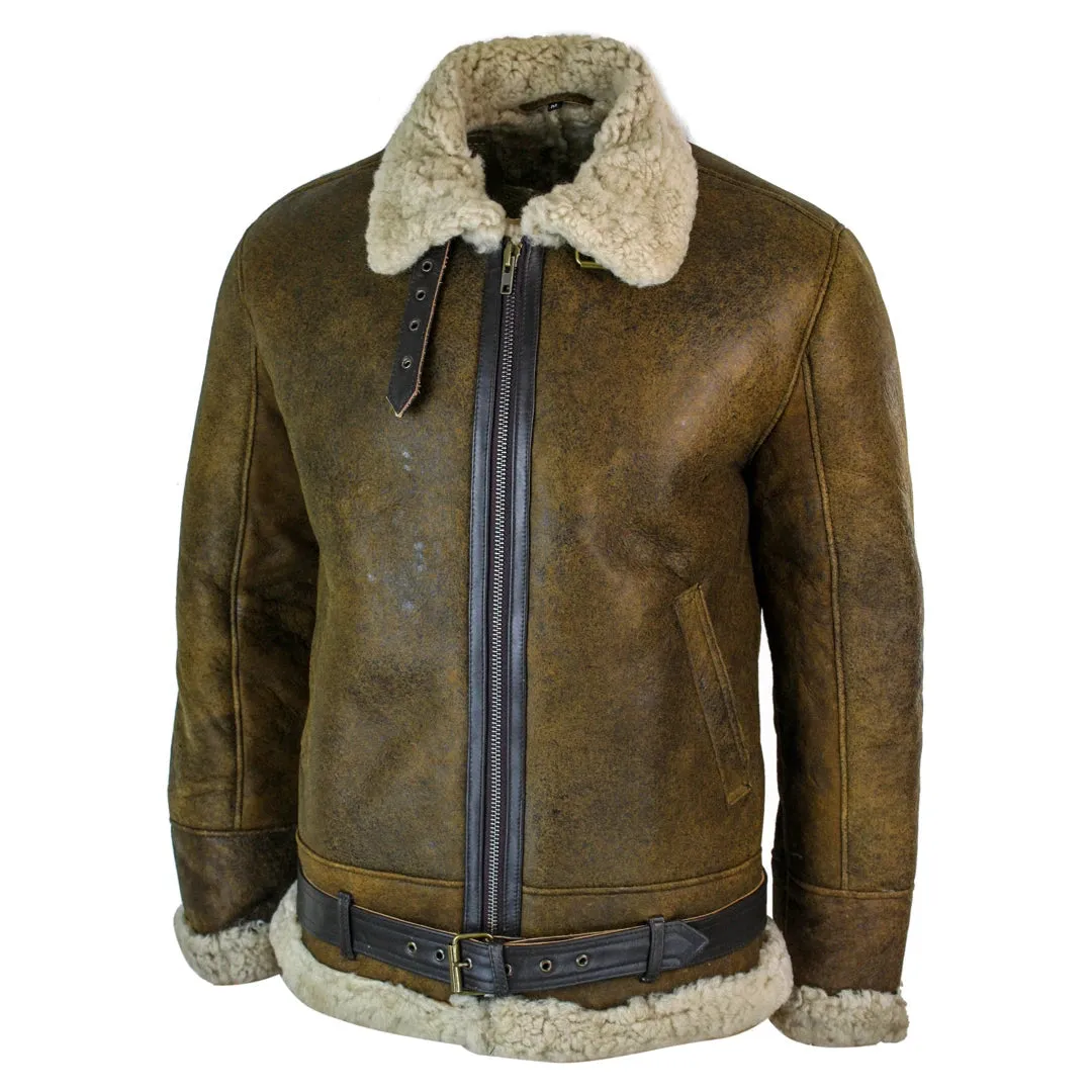 Men's Antique Sherling Sheepskin Cream Fur Air Force Pilot RAF Jacket