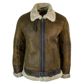 Men's Antique Sherling Sheepskin Cream Fur Air Force Pilot RAF Jacket